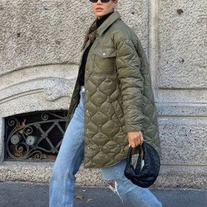 LAST CHANCE Pinterest Trendy Olive Green Quilted Oversized Jacket